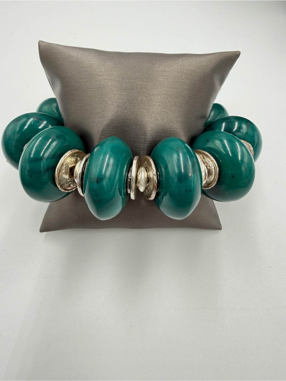 Teal Bead Stretch Bracelet with Silver-Tone Spacers